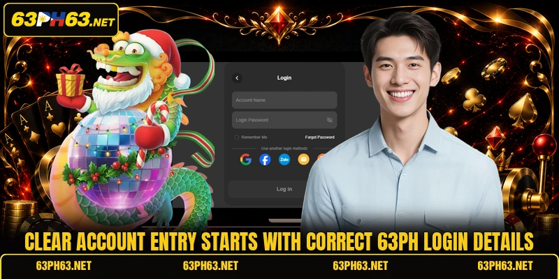 Clear account entry starts with correct 63PH login details