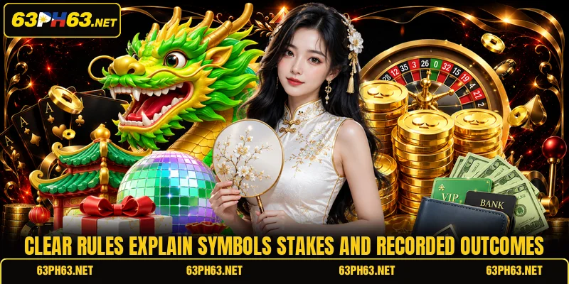 Clear rules explain symbols stakes and recorded outcomes